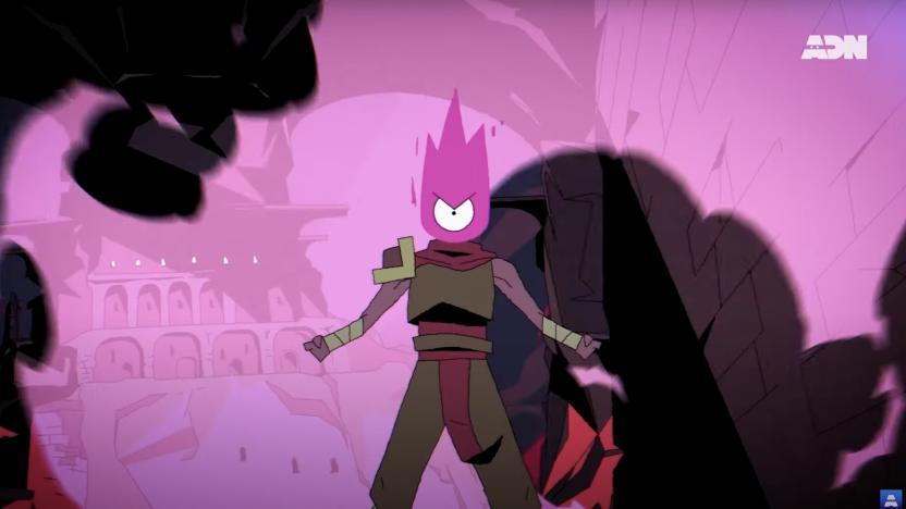 A still from the upcoming animated series Dead Cells: Immortalis, showing the protagonist with a purple flame for a head and one eye