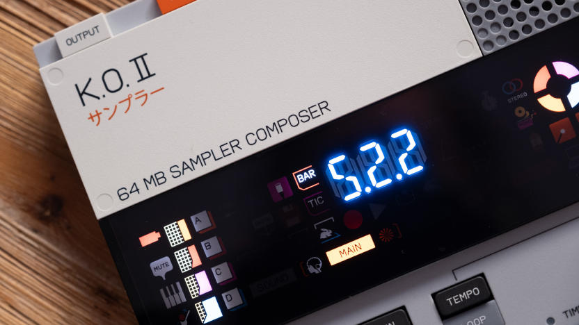 A close up of Teenage Engineering's K.O. II sampler.