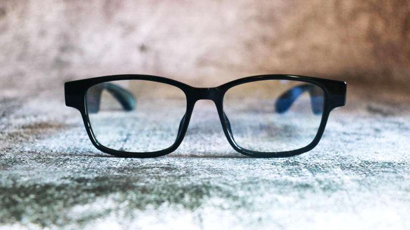 Razer Anzu smart glasses in black against a stone-patterned background.