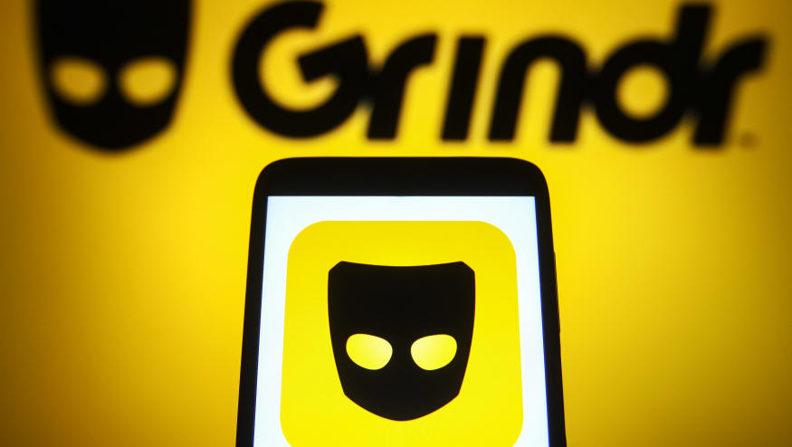 UKRAINE - 2021/08/31: In this photo illustration a Grindr logo is seen on a smartphone and a pc screen. (Photo Illustration by Pavlo Gonchar/SOPA Images/LightRocket via Getty Images)