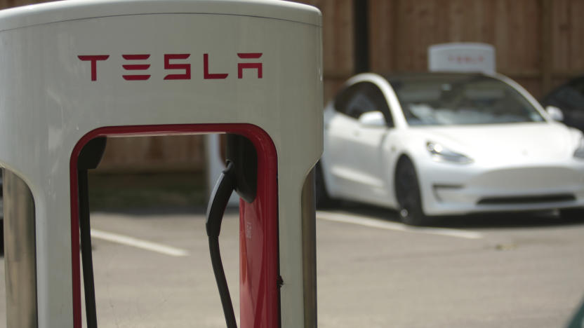 A Tesla supercharging location is seen on Kipling Street, June 3, 2024 in Houston. Charging stations have been hit particularly hard by thieves who likely want to sell the highly conductive copper wiring inside the cables at near-record prices. But authorities and charging company officials say similar thefts are increasing across the U.S. as more charging stations are built. (AP Photo/Lekan Oyekanmi)