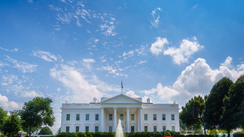 WASHINGTON, DC - AUGUST 18: Clouds form over the top of the north entrance to the White House on August 18, 2024, in Washington, DC. The White House is the official residence and office of the President of the United States. (Photo by J. David Ake/Getty Images)