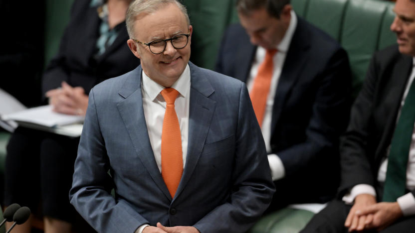 CANBERRA, AUSTRALIA - AUGUST 22: Prime Minister Anthony Albanese speaks at Question Time in the House of Representatives at Australian Parliament House on August 22, 2024 in Canberra, Australia. Pressure is building on the Albanese government on a number of fronts, but cost of living pressures are top among them and may prove to be a damaging political liability in the months ahead as Peter Dutton gets the opposition ready for next year's election season. (Photo by Tracey Nearmy/Getty Images)