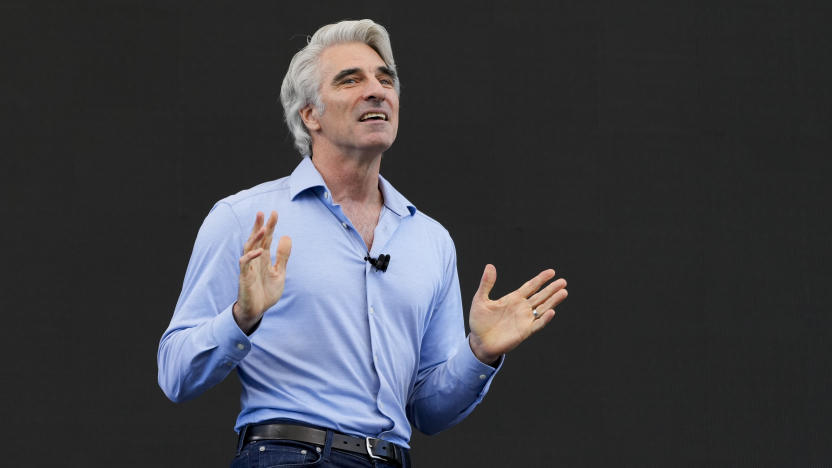 Craig Federighi, Apple's senior vice president of software engineering, speaks during an announcement of new products at the Apple campus in Cupertino, Calif., on Monday, June 10, 2024. (AP Photo/Jeff Chiu)