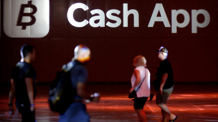 FILE PHOTO: The logo of Cash App is seen at the main hall during the Bitcoin Conference 2022 in Miami Beach, Florida, U.S. April 6, 2022. REUTERS/Marco Bello/File Photo