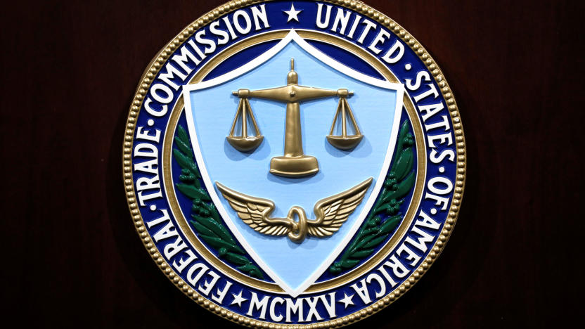 FILE PHOTO: Federal Trade Commission seal is seen at a news conference at FTC Headquarters in Washington, U.S., July 24, 2019. REUTERS/Yuri Gripas/File Photo