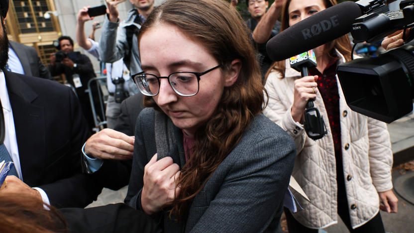 NEW YORK, NEW YORK - OCTOBER 10: Caroline Ellison, former chief executive officer of Alameda Research LLC, leaves Manhattan Federal Court after testifying during the trial of FTX CEO Sam Bankman-Fried, on October 10, 2023 in New York City. Bankman-Fried has pleaded not guilty to seven counts of fraud and conspiracy in connection with the collapse of the crypto exchange he founded, FTX. (Photo by Michael M. Santiago/Getty Images)