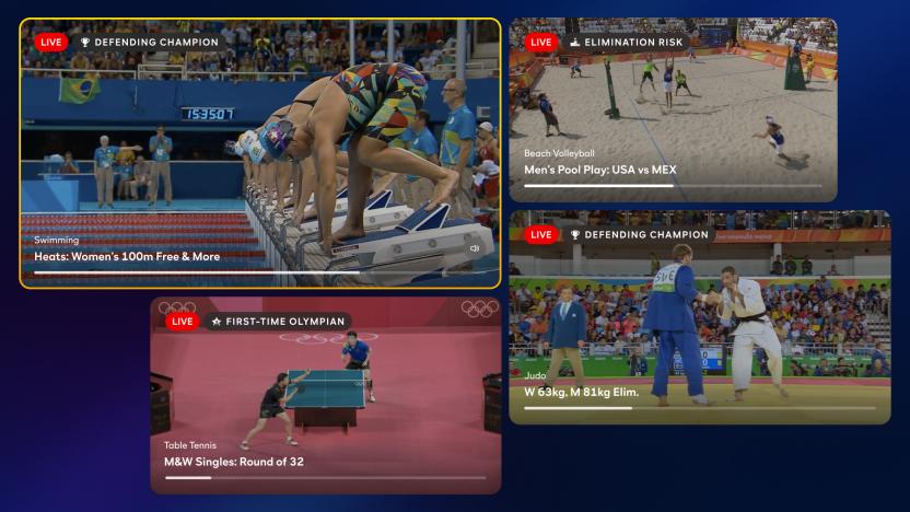 A sample of Peacock Discovery Multiview, which will offer an industry-first, enhanced four-view experience that helps users navigate to the most important events, with real-time on- screen descriptions from NBCU’s Olympic experts informing viewers about what is at stake, such as a medal event, an elimination risk or a first-time Olympian.