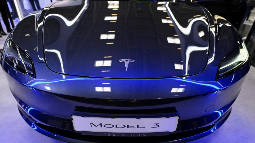 Tesla's Model 3 is displayed during an event a day ahead of the official opening of the 2023 Munich Auto Show IAA Mobility, in Munich, Germany, September 4, 2023. REUTERS/Angelika Warmuth