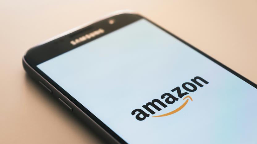 The Amazon logo on a smartphone.