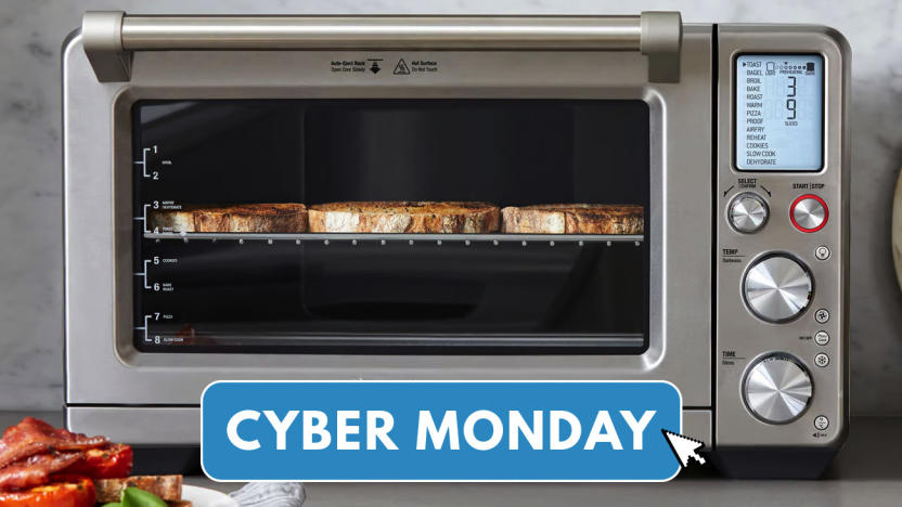 Breville Smart Oven Air Fryer Pro. A text overlay reads "Cyber Monday."