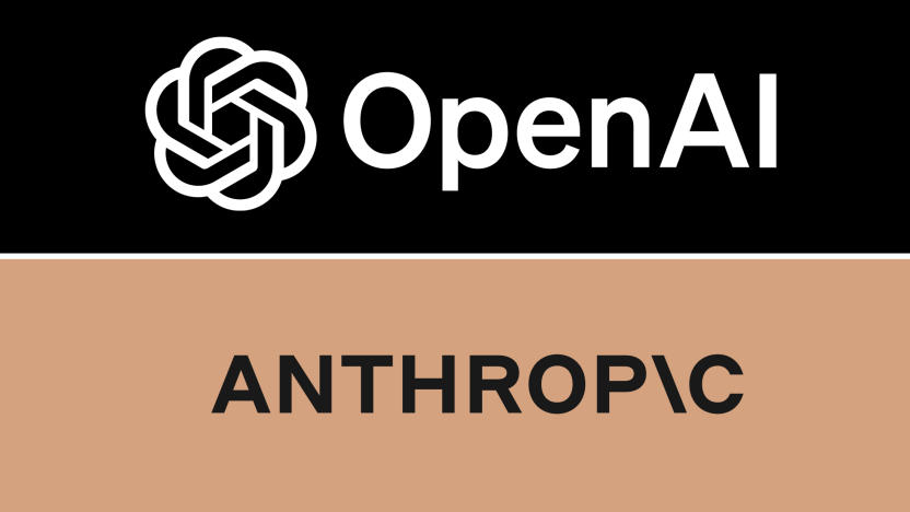 Two-paned vertical collage. Top: OpenAI logo against black background. Bottom: Anthropic logo against a brown background.