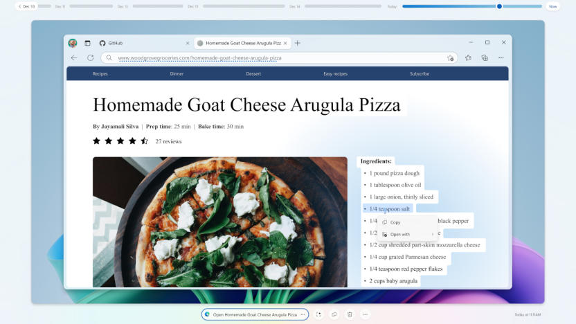 Screenshot of a Homemade Goat cheese arugula pizza recipe