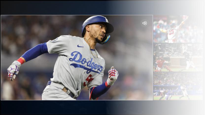 A screenshot of the MLB.TV multiview feature, which shows four MLB games simultaneously.