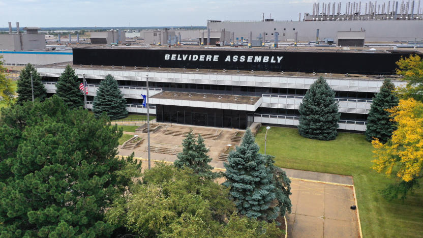 BELVIDERE, ILLINOIS - SEPTEMBER 19: An aerial view shows the Stellantis Belvidere Assembly Plant on September 19, 2023 in Belvidere, Illinois. The facility, which last produced the Jeep Cherokee, was shuttered indefinitely by the auto manufacturer last February. The UAW, which is currently striking Ford, GM and Stellantis facilities as they negotiate new labor contracts, is bargaining with Stellantis to have the facility reopened as a condition for ending their strike.  (Photo by Scott Olson/Getty Images)