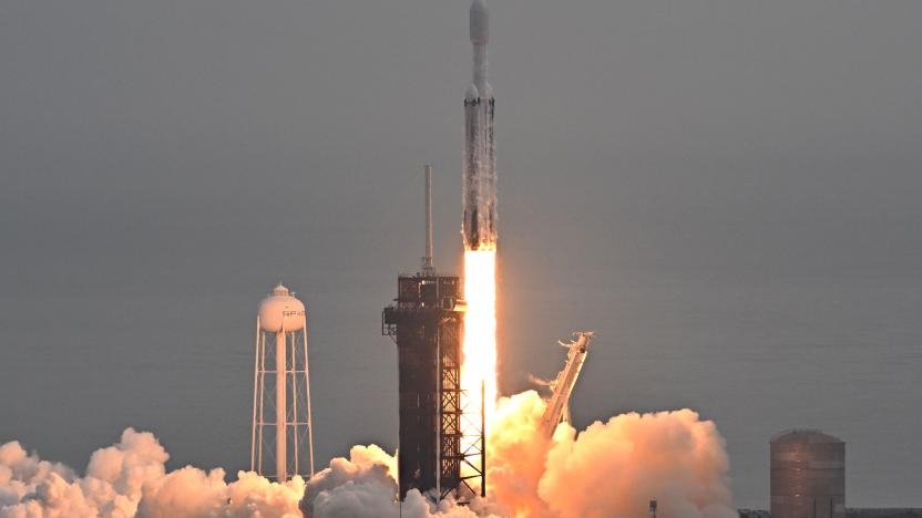 TOPSHOT - A SpaceX Falcon Heavy rocket with the Psyche spacecraft launches from NASA's Kennedy Space Center in Cape Canaveral, Florida, on October 13, 2023. The spacecraft is bound for Psyche, an object 2.2 billion miles (3.5 billion kilometers) away that could offer clues about the interior of planets like Earth. (Photo by CHANDAN KHANNA / AFP) (Photo by CHANDAN KHANNA/AFP via Getty Images)