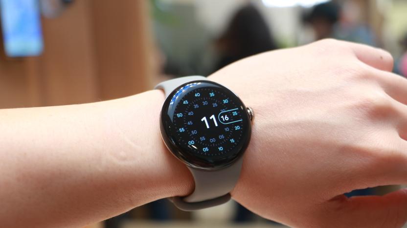 The Pixel Watch on a person's hand.